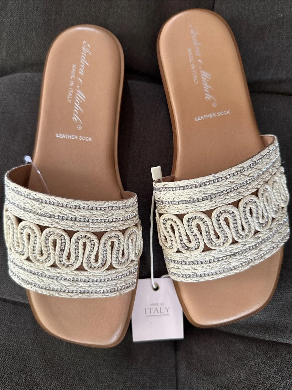Neutral Braided Slide Sandals - Beige